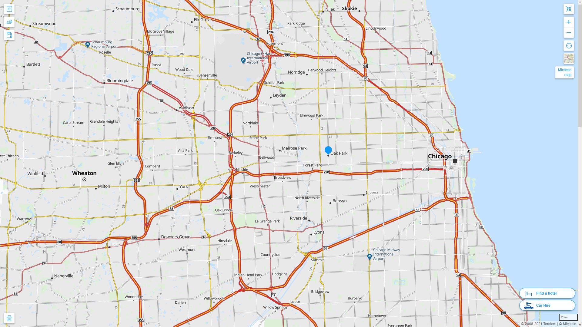 Oak Park illinois Highway and Road Map